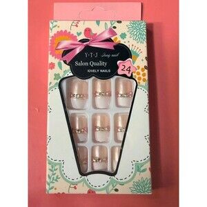Blush Pink Rhinestone Press On Nails Bridal Coquette Glam Manicure